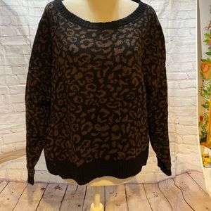 Free People Black and brown ocelot print sweater